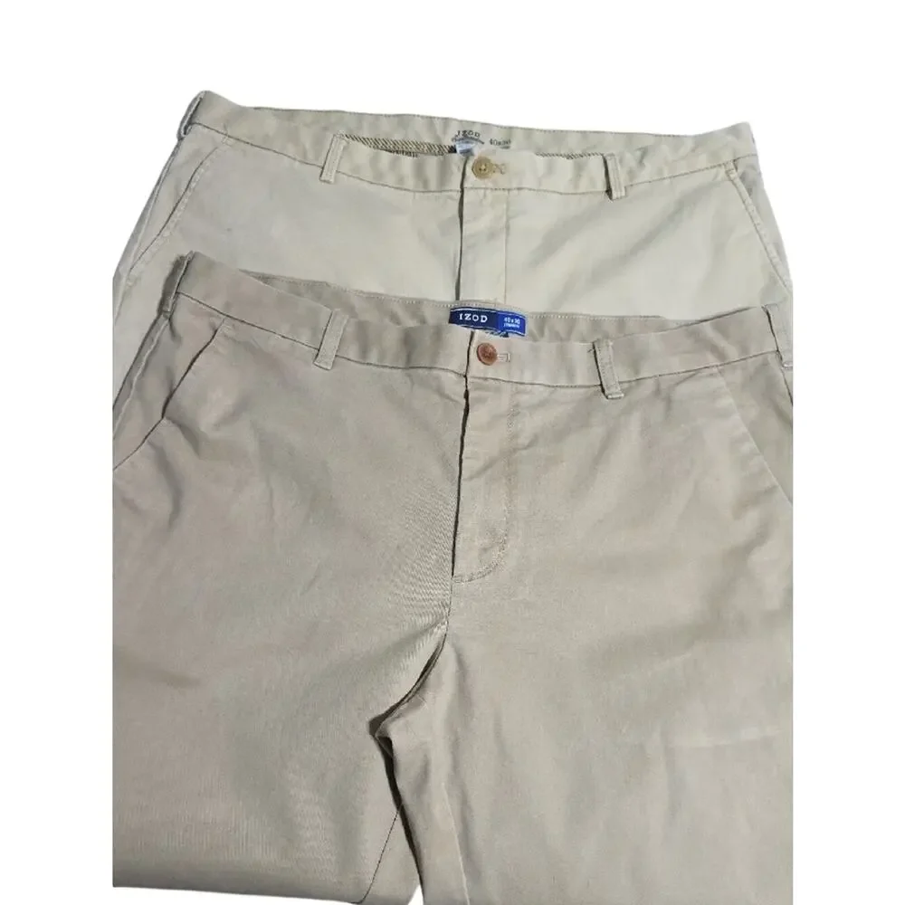 Izod Mens Sz 40X30 Straight Saltwater Khaki Chinos 2 Pair  Bundle